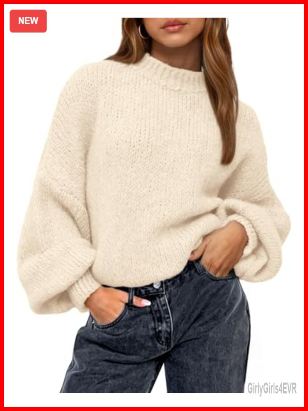 Oversized Crewneck Pullover Sweater Loose Fit Long Sleeve Knit Top